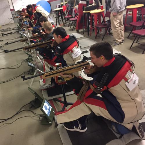 SUNY Plattsburgh Marksmanship club competing at a rifle match